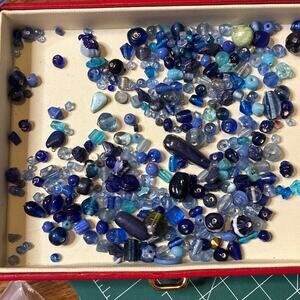 Stunning Blue Glass Bead Mix Lot for Jewelry Making & Crafts 3.6 oz